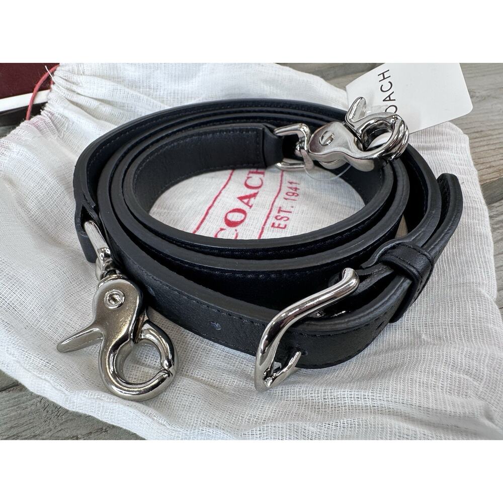 NWT Vintage COACH BLACK Leather Replacement Strap POLISHED SILVER w/ Box